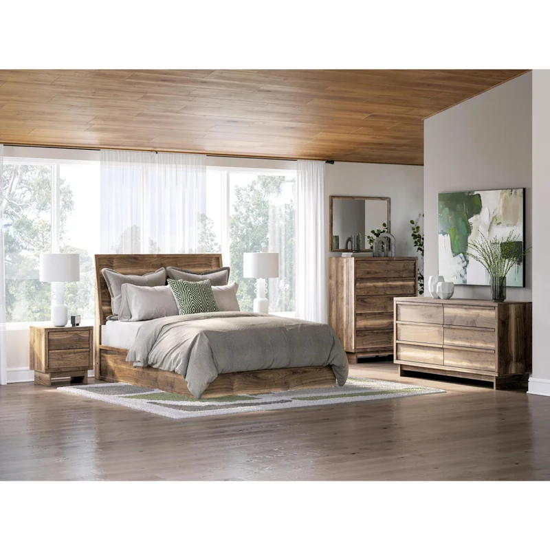 Lit complet en bois/MDF brun noyer Simple / Double / Grand / Très grand - Chirason
