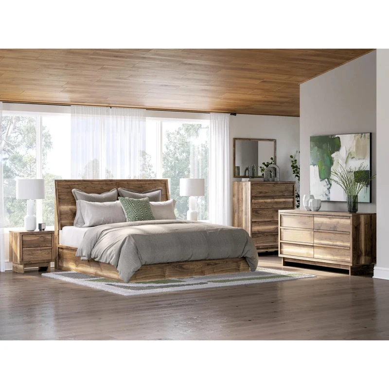 Lit complet en bois/MDF brun noyer Simple / Double / Grand / Très grand - Chirason