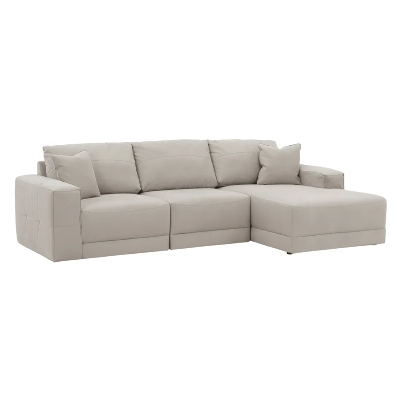 Sofa 3 pièces aspect cuir gris avec chaise longue & coussins - Next-Gen Gaucho