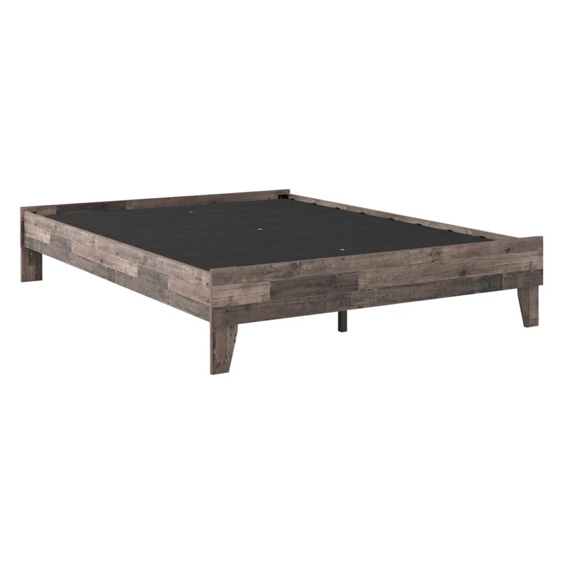 Base de lit plateforme en bois/MDF multi gris à profil bas Grand lit - Neilsville