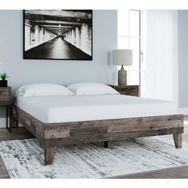 Base de lit plateforme en bois/MDF multi gris à profil bas Grand lit - Neilsville
