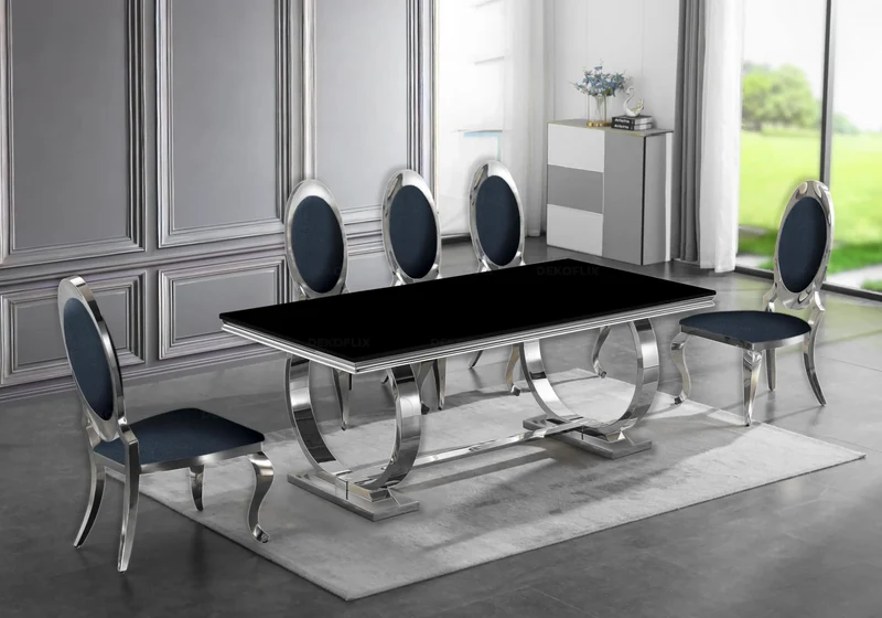 Table à manger verre noir argent - Bobo