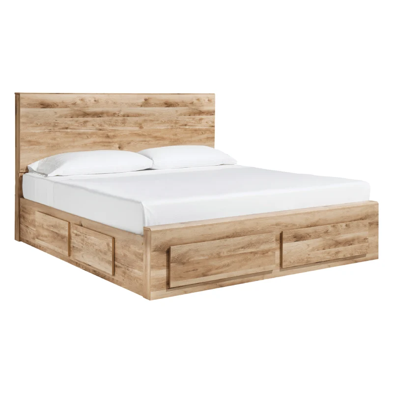 Lit complet en bois/MDF brun clair avec 4 tiroirs Grand / Très grand - Hyanna