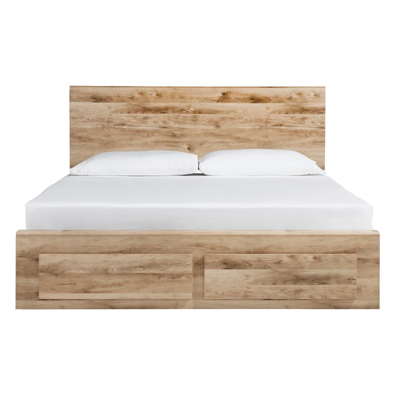 Lit complet en bois/MDF brun clair avec 4 tiroirs Grand / Très grand - Hyanna