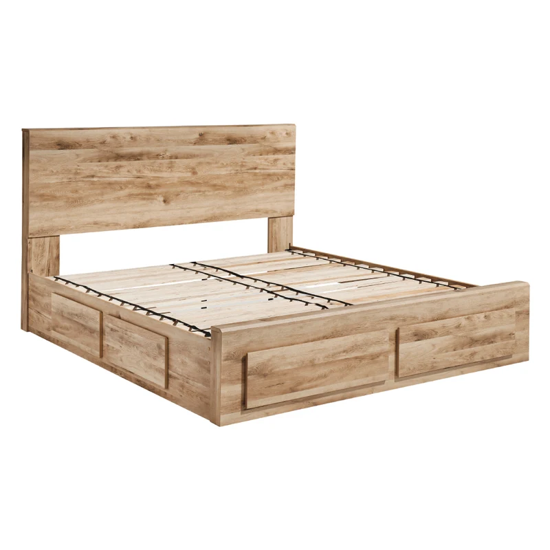 Lit complet en bois/MDF brun clair avec 4 tiroirs Grand / Très grand - Hyanna