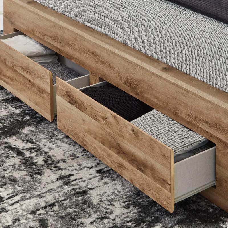 Lit complet en bois/MDF brun clair avec 4 tiroirs Grand / Très grand - Hyanna
