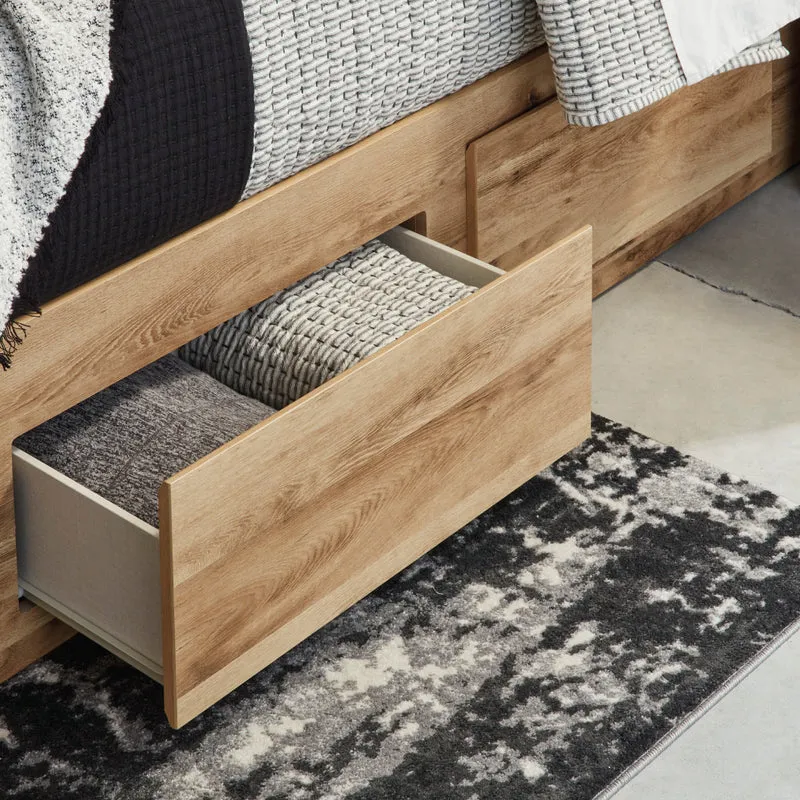 Lit complet en bois/MDF brun clair avec 4 tiroirs Grand / Très grand - Hyanna