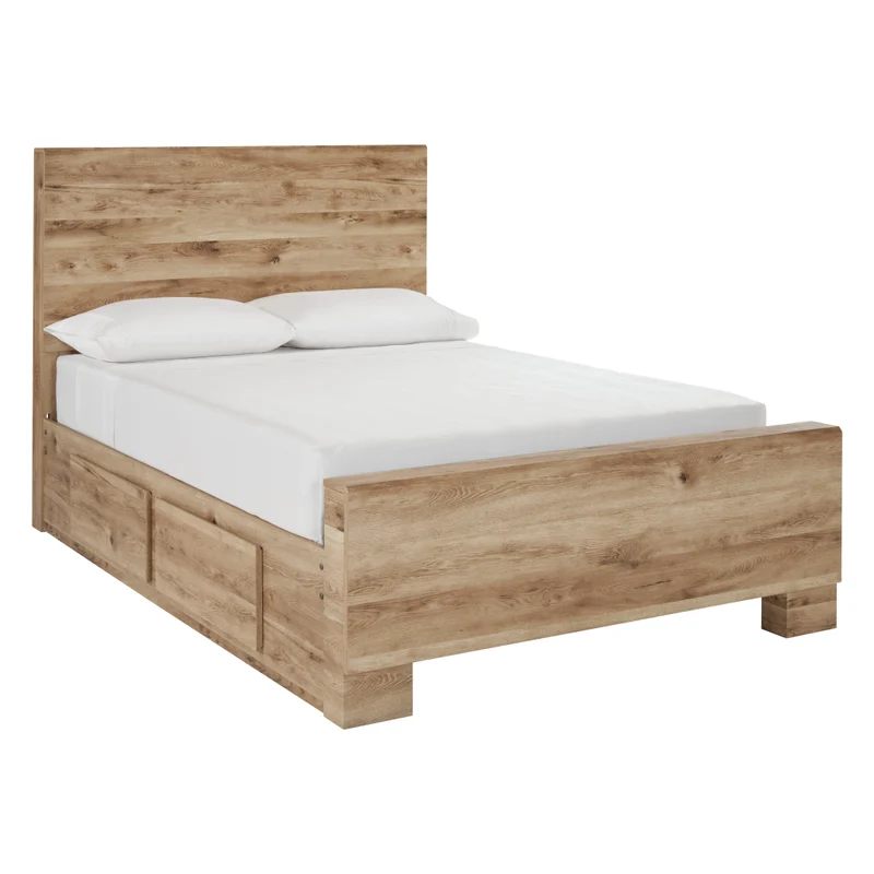 Lit complet en bois/MDF brun clair avec 4 tiroirs Grand / Très grand - Hyanna