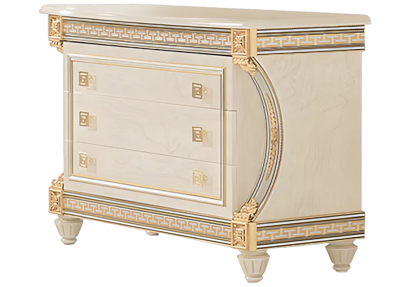 Commode 3 tiroirs blanc laqué avec ornements dorés - Liberty