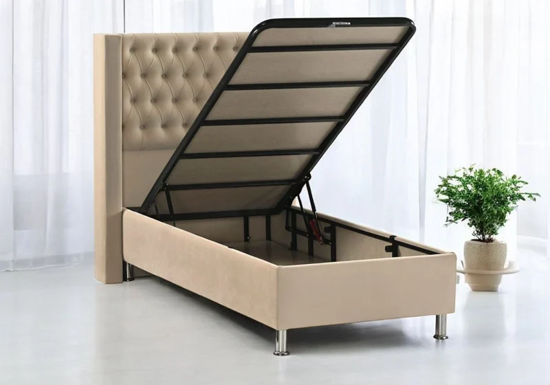 Lit coffre complet velours taupe 90x190 - Kobe