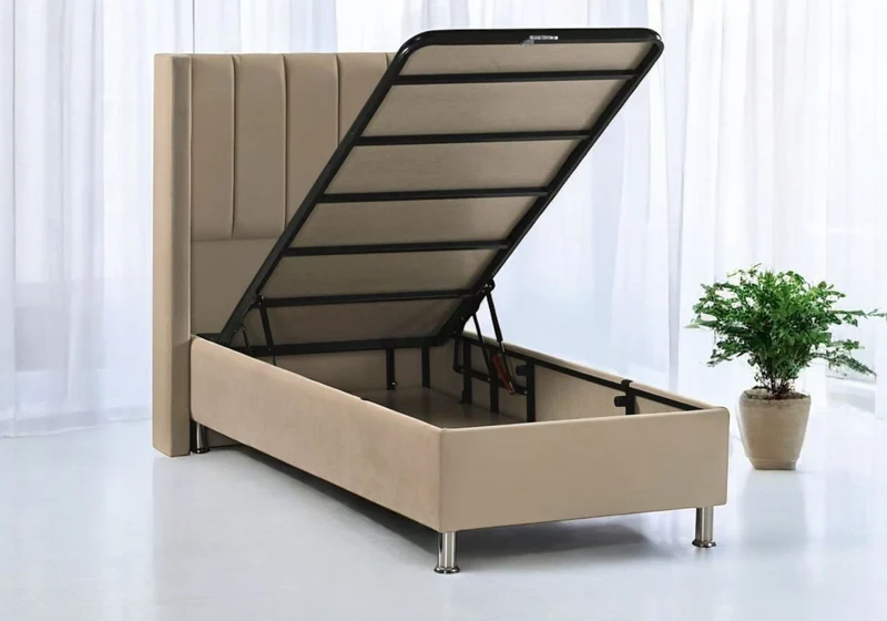 Lit coffre complet 1 place velours taupe - Tokyo