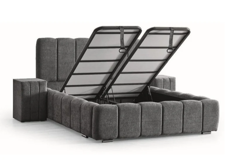 Lit capitonné coffre 160x200 bouclé gris - Cloud