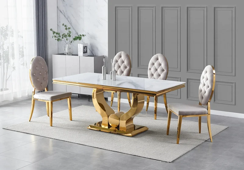 Chaise médaillon capitonnée velours taupe doré - Neo x4