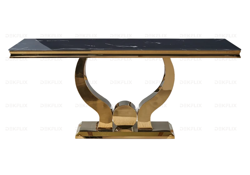Table marbre noir et 4 chaises capitonnées doré – Omega