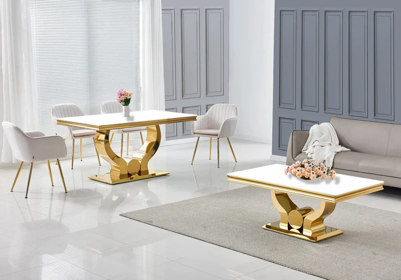 Table basse verre blanc dorée - Omega