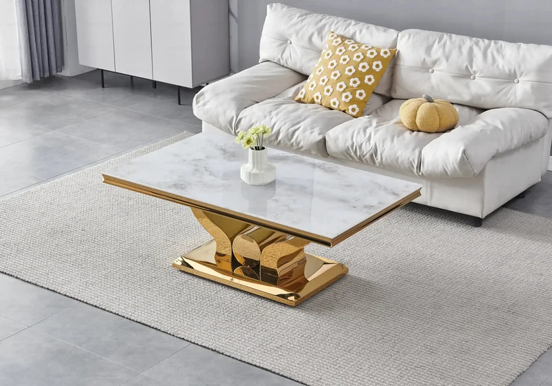 Table basse marbre beige dorée - Omega