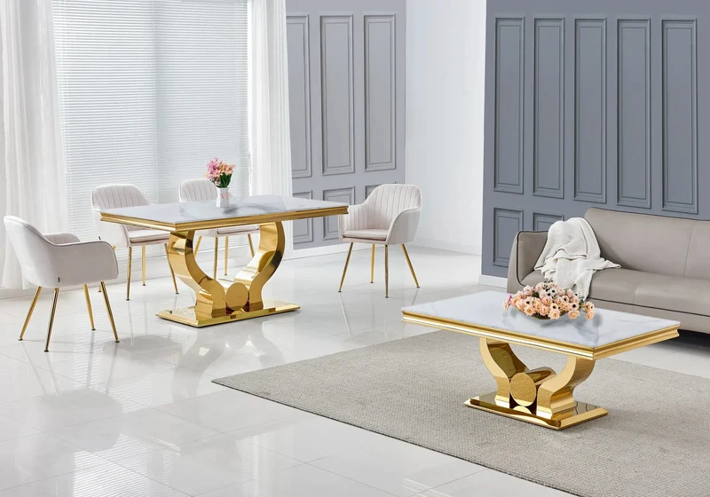 Table basse marbre blanc dorée - Omega