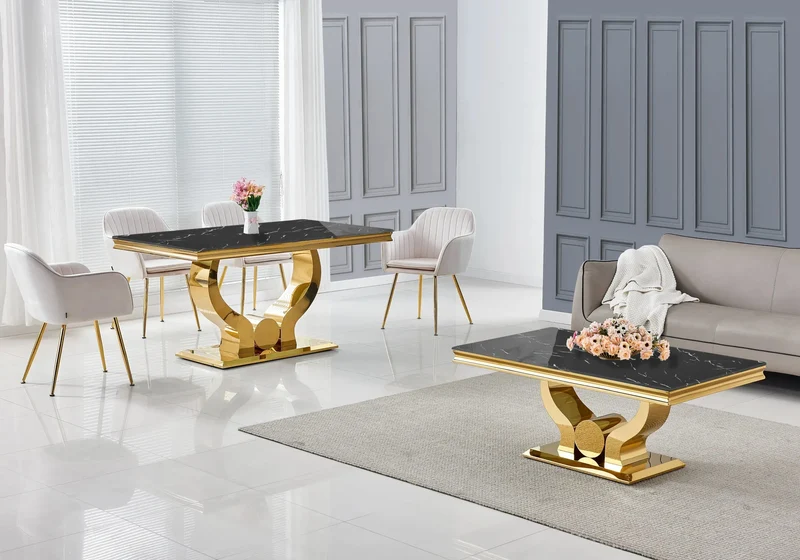 Table basse marbre noir dorée - Omega