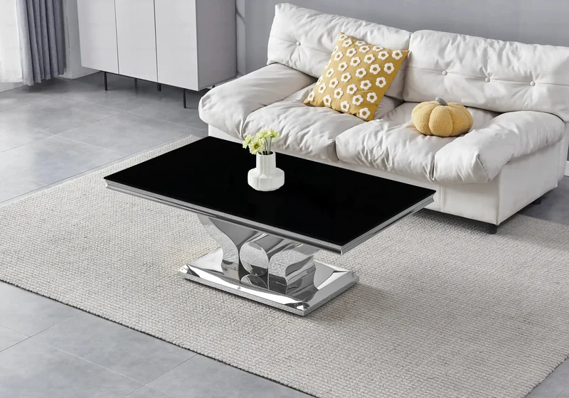 Table basse verre noir argentée - Omega