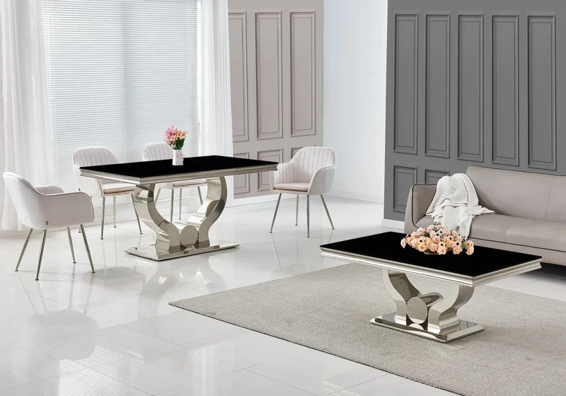 Table basse verre noir argentée - Omega