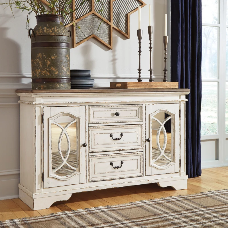 Buffet en bois/placage bicolore avec 2 portes et 3 tiroirs - Realyn
