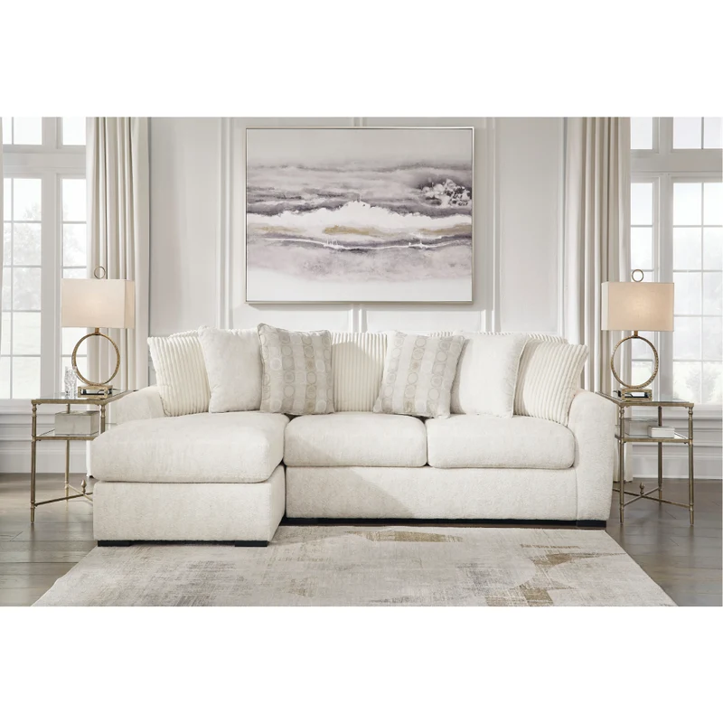 Sofa en tissu ivoire avec chaise longue & coussins - Chessington