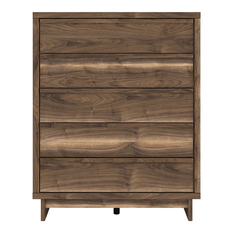 Commode à 5 tiroirs en bois/MDF brun noyer - Chirason
