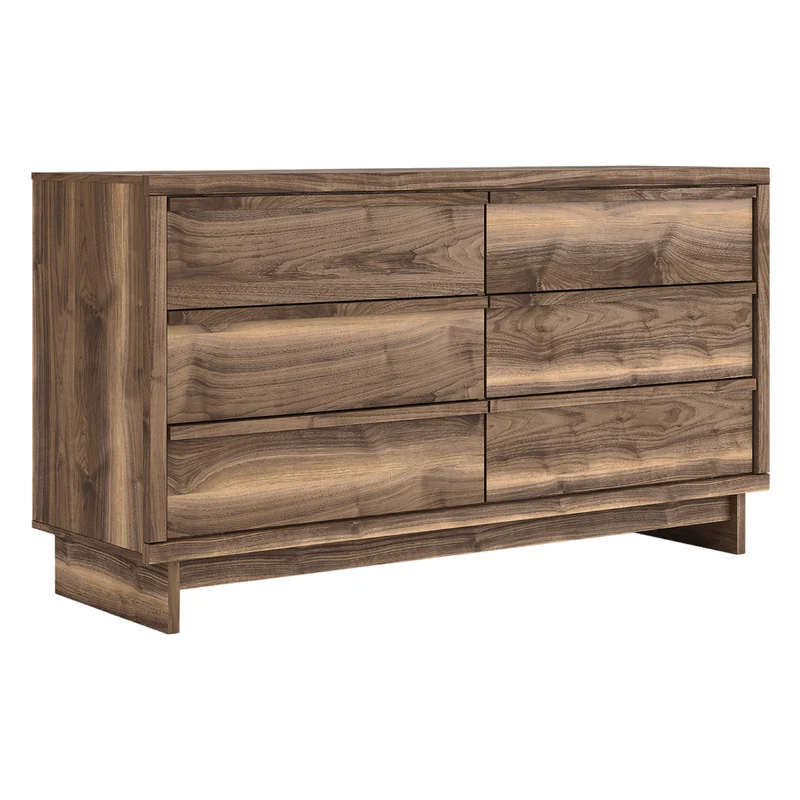 Bureau à 6 tiroirs en bois/MDF brun noyer - Chirason