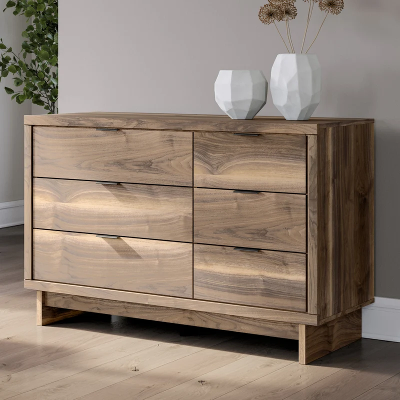 Bureau à 6 tiroirs en bois/MDF brun noyer - Chirason