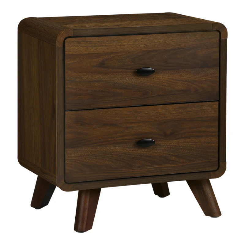 Table de chevet à 2 tiroirs en bois/MDF brun noyer - I 5233