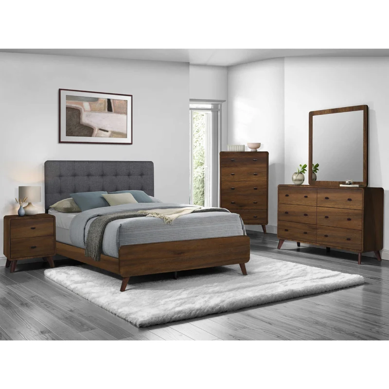 Table de chevet à 2 tiroirs en bois/MDF brun noyer - I 5233