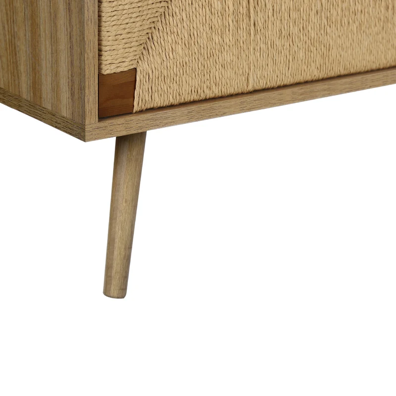 Meuble de télévision en bois/MDF noyer clair avec 3 portes en jonc de mer - I 2793