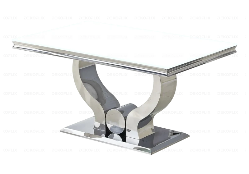 Ensemble table verre blanc et chaises argent – Omega