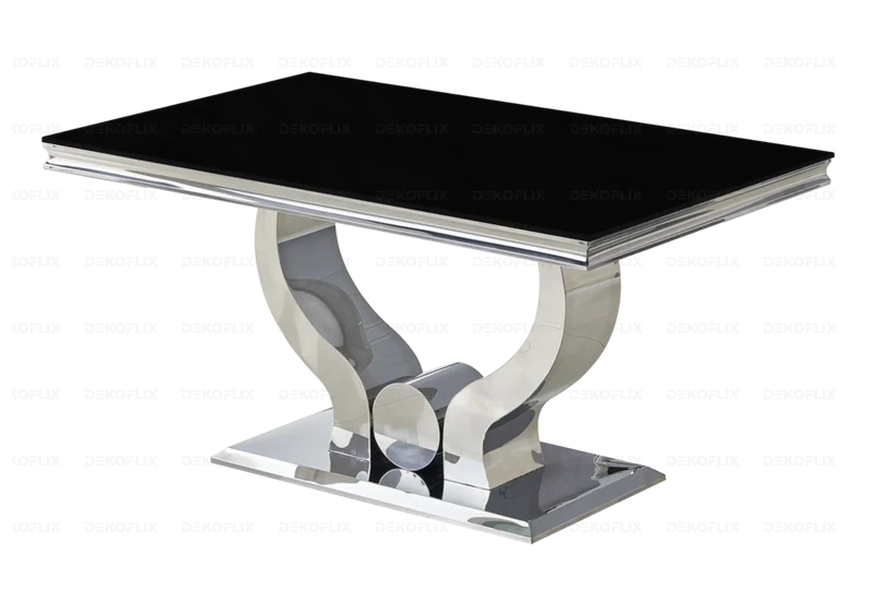 Ensemble table verre noir et chaises argent – Omega