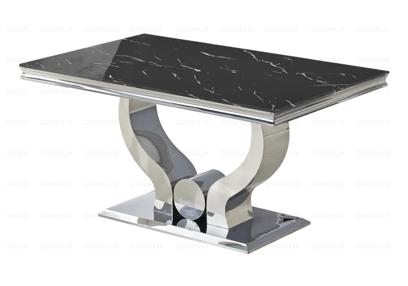 Ensemble table marbre noir et chaises argent – Omega