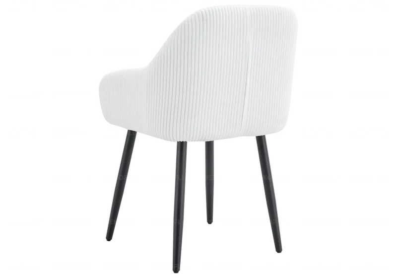 Fauteuil de table enveloppant velours côtelé écru - Dena x2