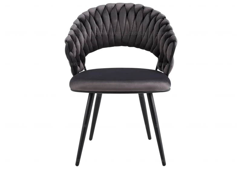 Chaise de table velours anthracite pieds noirs - Petra x2