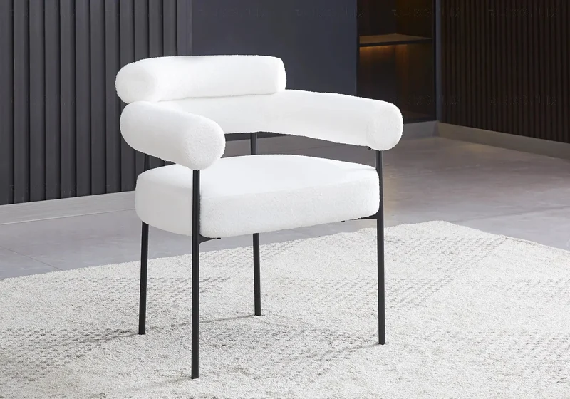 Table marbre céramique et chaises doudou blanc - Elio