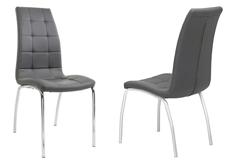 Table ronde noire 6 chaises grises - Design