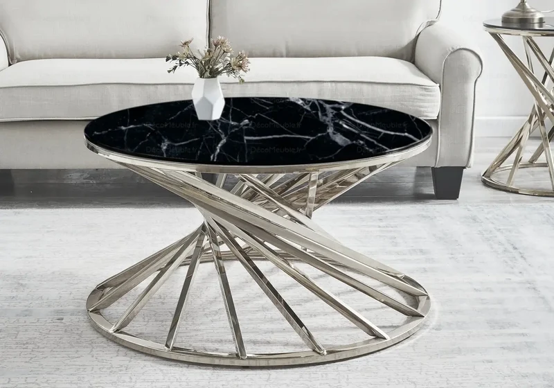 Table basse ronde marbre noir argent - Ruby
