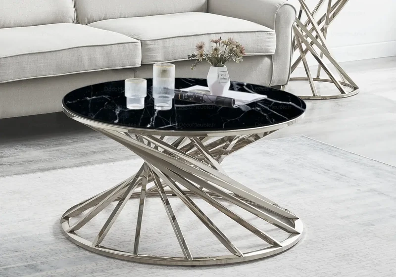 Table basse ronde marbre noir argent - Ruby