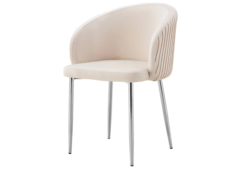 Chaise salle manger velours beige pieds chromé - Sora x2