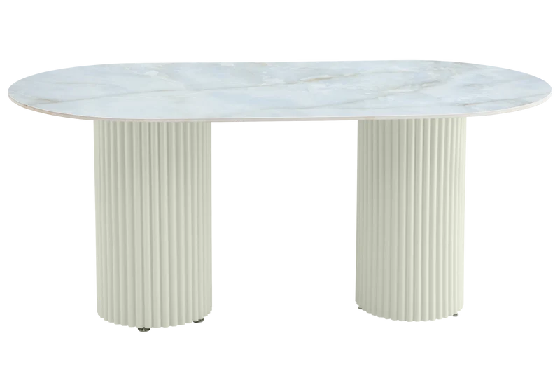 Table à manger ovale marbre onyx et pieds beige - Tivoli