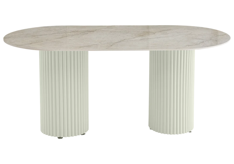 Table à manger ovale marbre brun et pieds beige - Tivoli