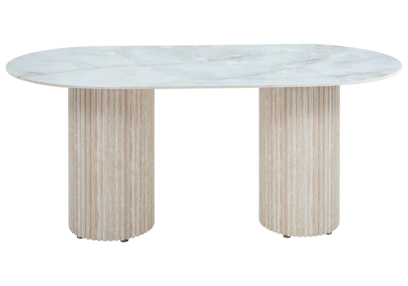 Table à manger ovale marbre onyx et pieds travertin - Tivoli