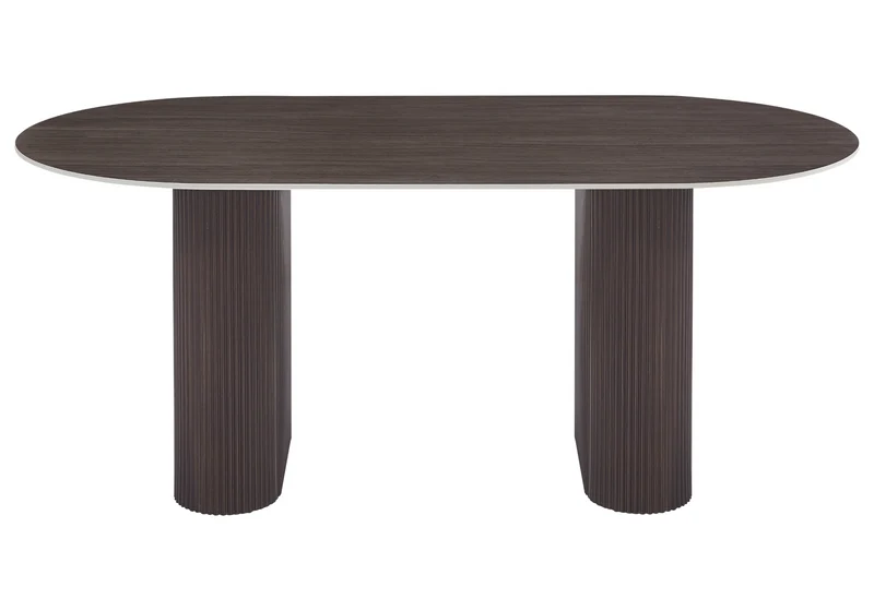 Table à manger ovale céramique effet bois noyer - Serena