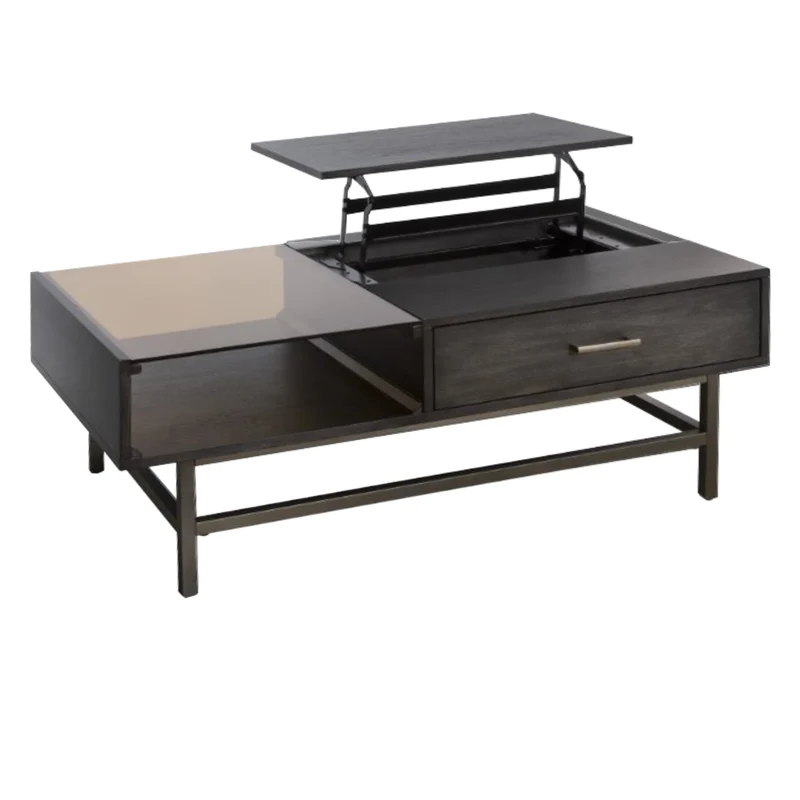 Table basse en placage de noyer brun foncé avec plateau relevable - Fulton