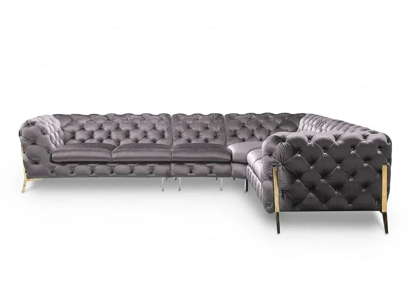 Canapé angle chesterfield gris PACO