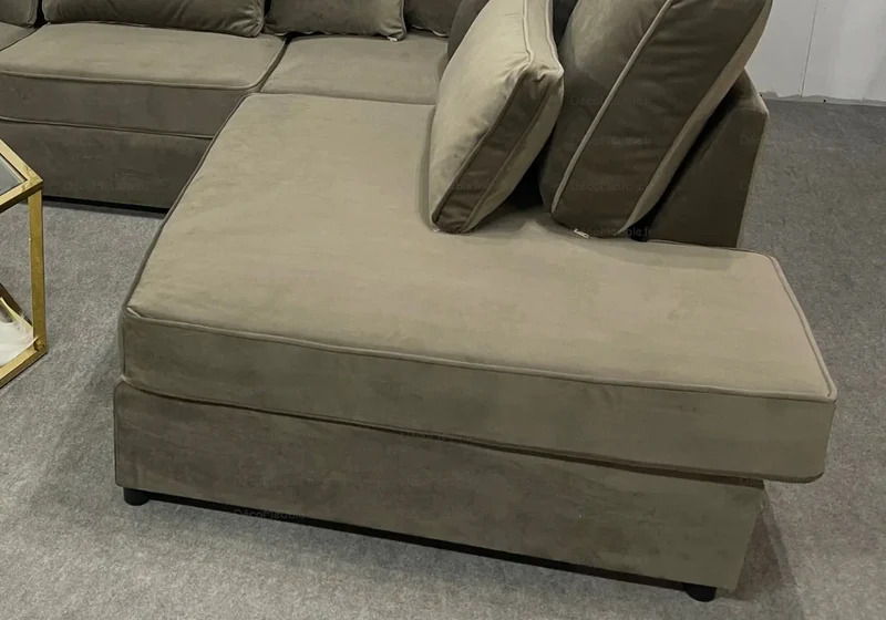 Canapé angle velours taupe vintage - Lea