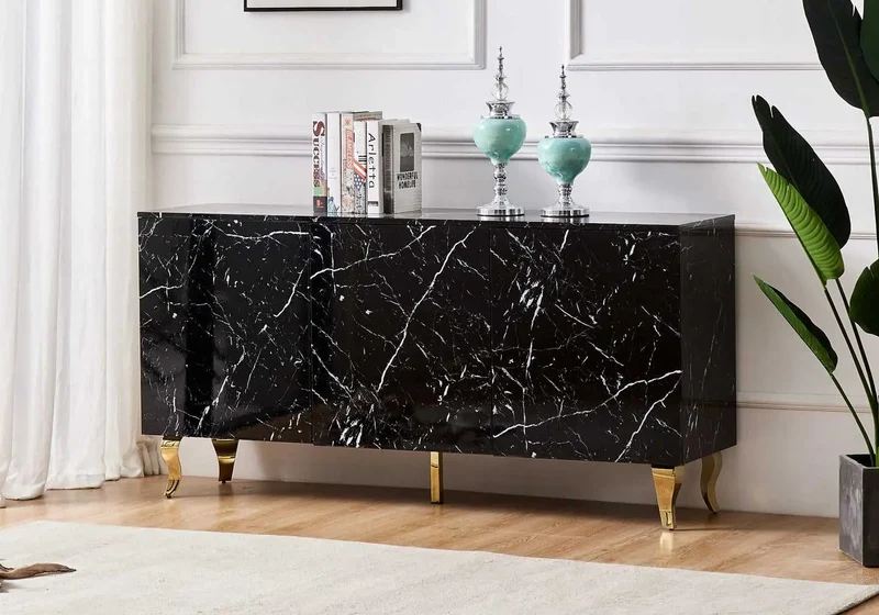 Buffet marbre noir laqué doré - Axel